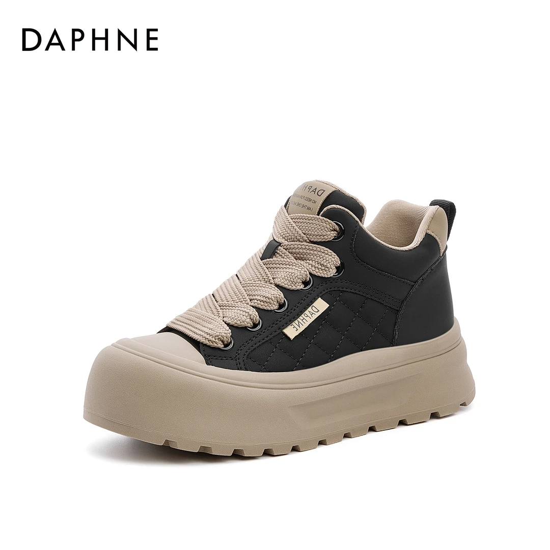 达芙妮品牌冬季休闲鞋保暖时尚百搭高帮秋冬上新厚底舒适系带女款