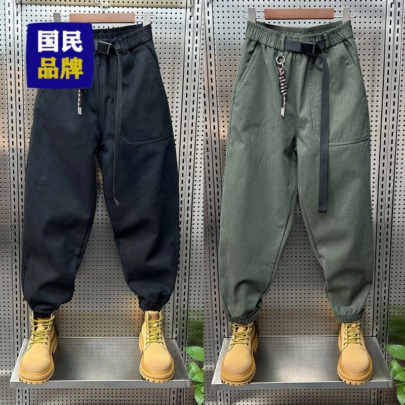 【小扬哥推荐】工装裤男潮牌2023秋冬新款束脚休闲裤宽松百搭军绿