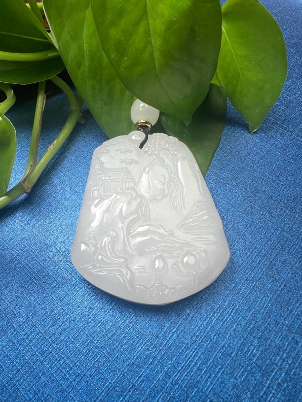 新疆玉石金丝白玉山水牌