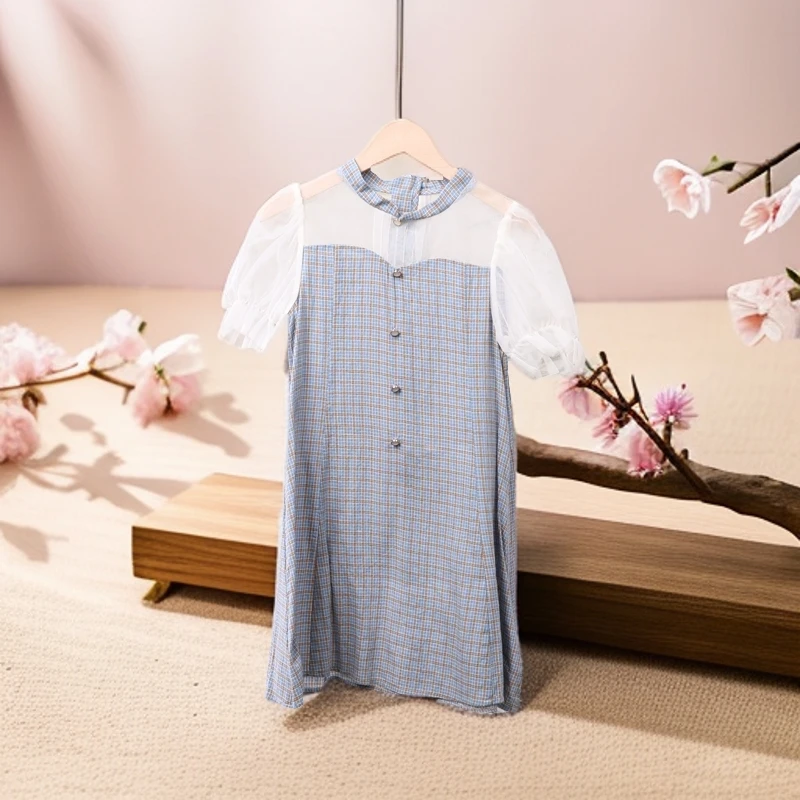新F5-422宝儿童夏季网纱格子连衣裙(1220119)