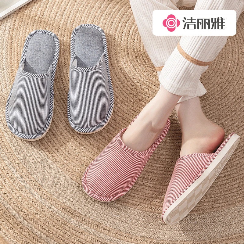 棉拖鞋女秋冬季毛毛家居室内保暖办公室地板静音高档棉麻布拖鞋女