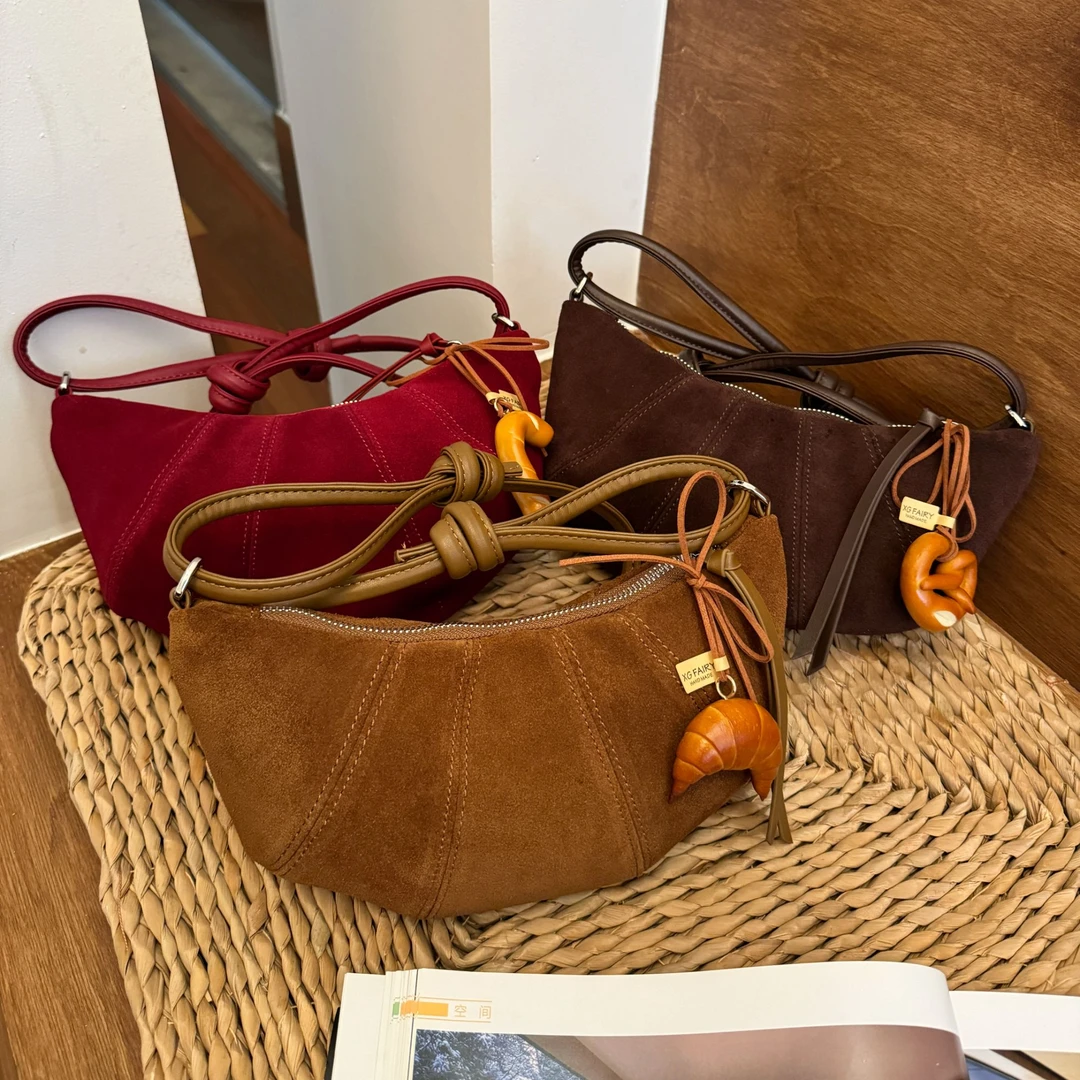 梵瑞雪美拉德牛角包女复古休闲小众腋下牛角包饺子包百搭斜挎包