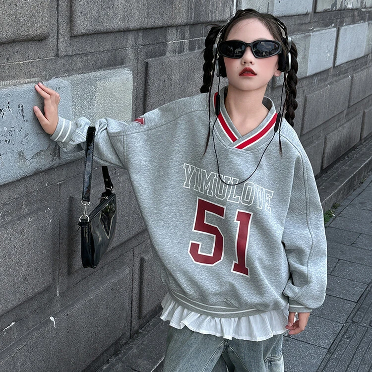 2024新款春秋洋气女童休闲运动中大童长袖上衣秋季百搭儿童卫衣