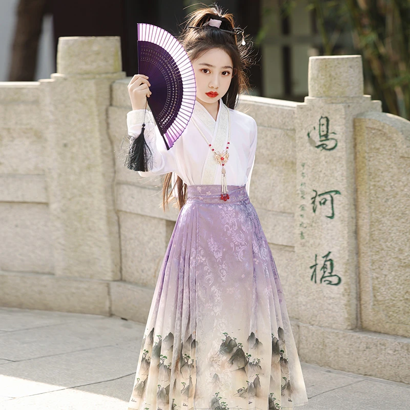 女童汉服套装2024春季新款儿童亲子中国风古装唐装高级马面裙古风
