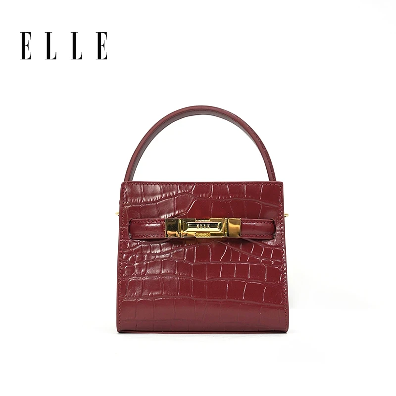 ELLE2025新款【丝绒慕斯】鳄鱼纹手提包凯丽方包单肩斜挎包24780