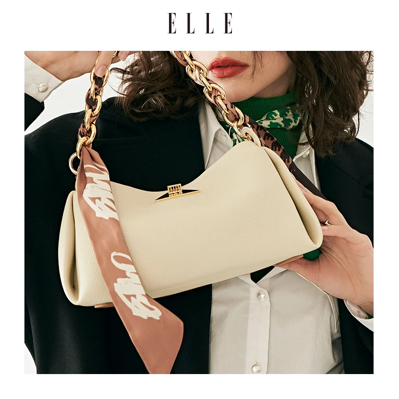 ELLE2023新款时尚女包牛皮腋下包通勤链条包斜挎包单肩包23035