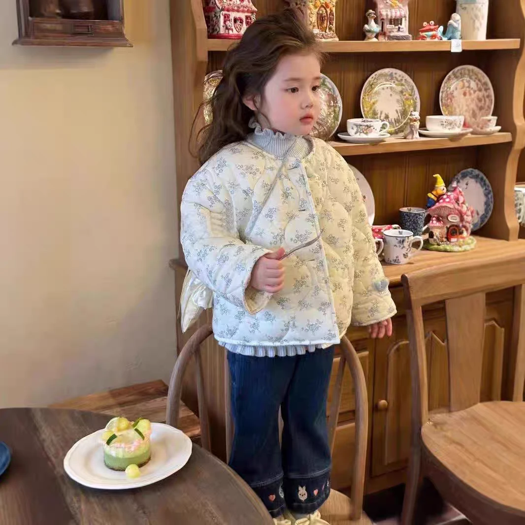 女童蓝色小花棉衣