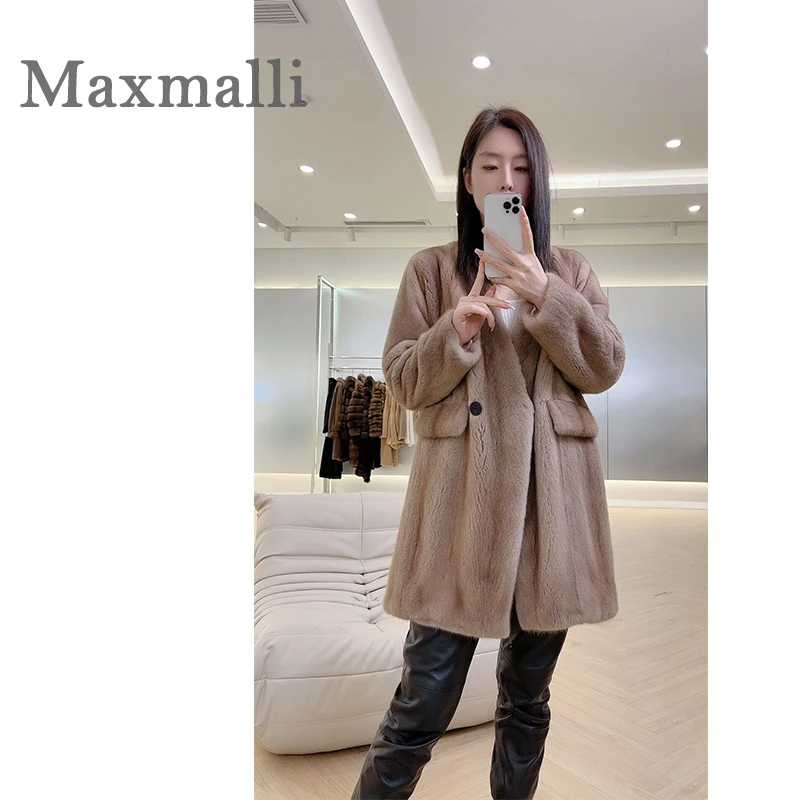 【 Maxmalli 】 M9008冬新款休闲中长款水貂貂皮草外套女