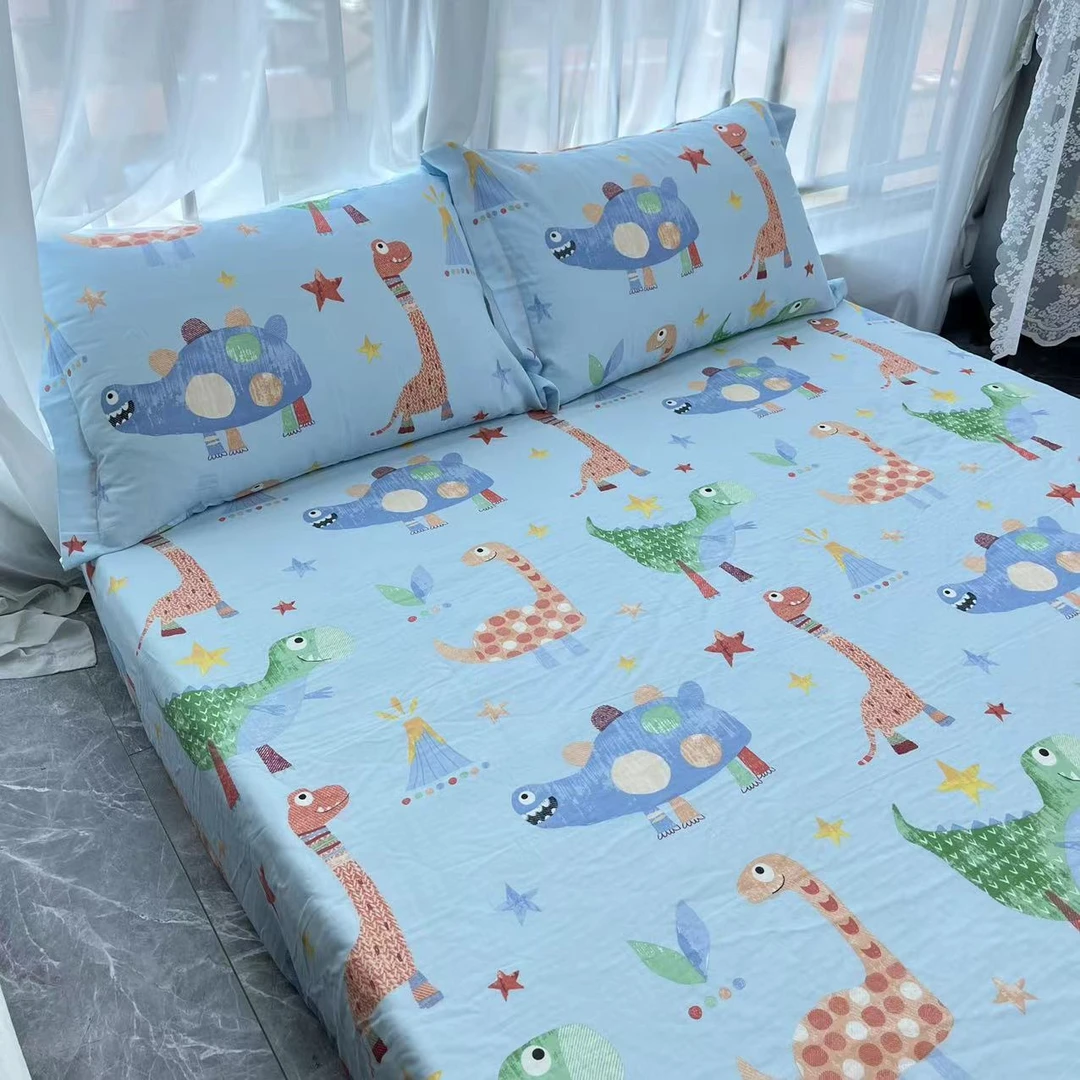 破价-全棉有氧印花双层纱单床笠床垫保护套防滑床笠