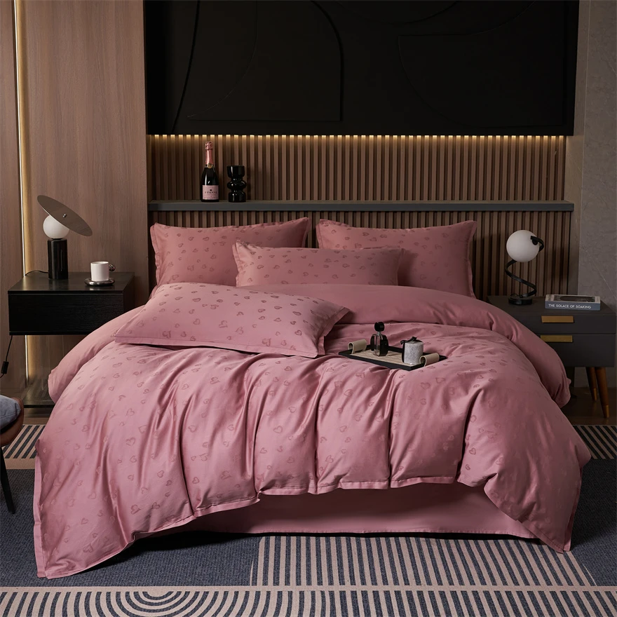 今日必拍-全棉纯棉纯色提花四件套套件可水洗机洗