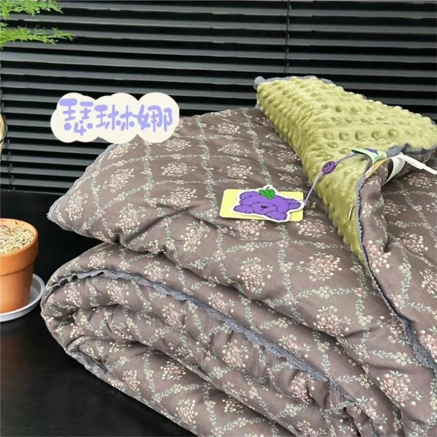春秋款双人款纯棉全棉双层纱豆豆被-A面全棉B面绒可水洗可机洗--