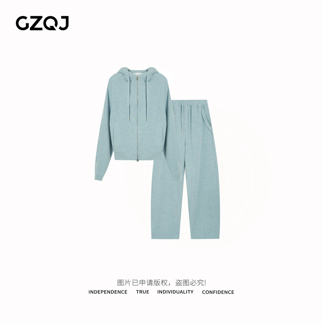 广州琴姐【懒人出街】时尚加绒抽绳休闲卫裤+卫衣两件套装女冬1431