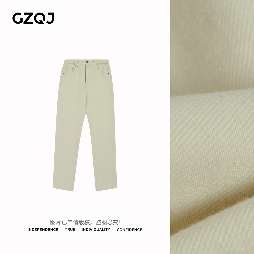 广州琴姐【白桦林】韩版高腰显瘦加绒直筒牛仔裤九分裤女秋冬G8107