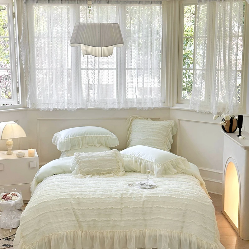 水晶之恋 春夏新款法式仙仙公主风120支兰精天丝刺绣蕾丝四件套