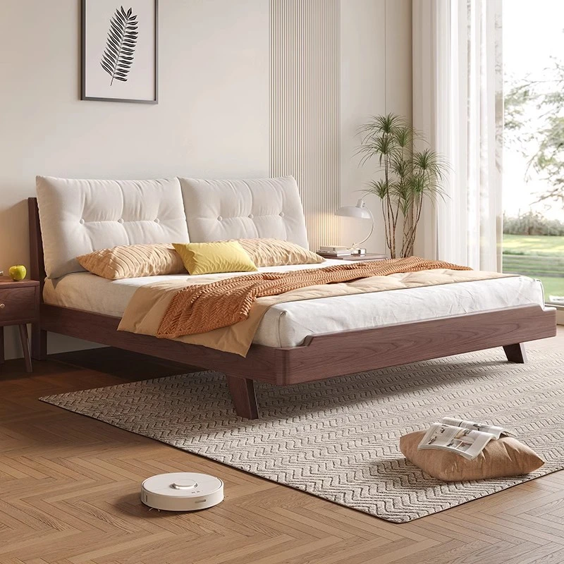 荷玺床实木床现代简约云朵软包双人床大床1.8m胡桃色高颜值