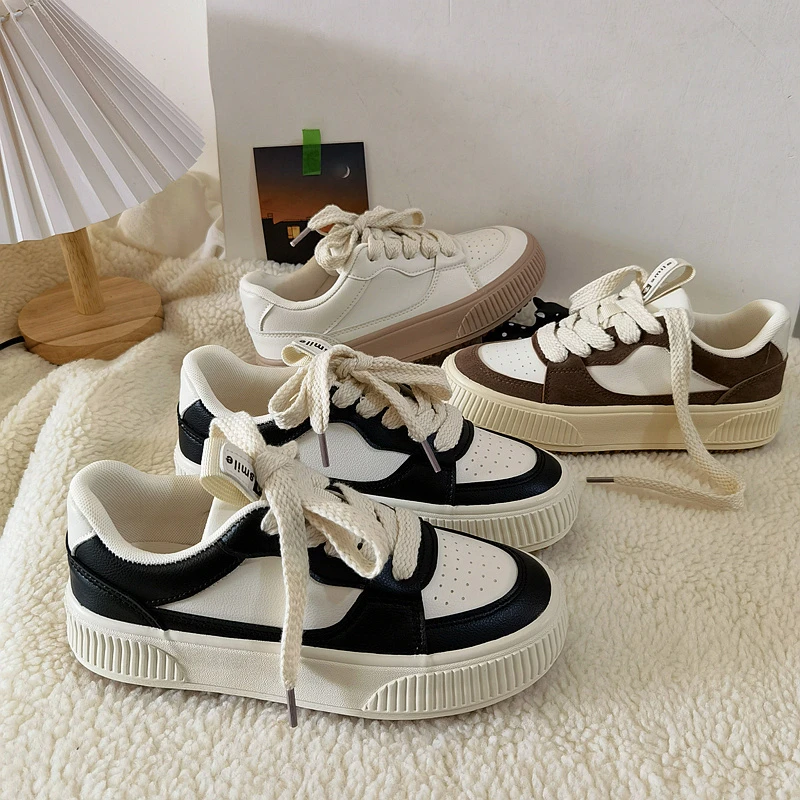 【泡菜国】秋冬季款ins厚底增高皮面帆布鞋女ulzzang爆款小白鞋子