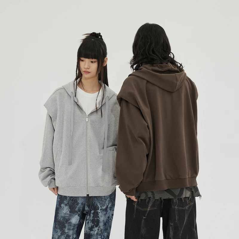 【INXX】ALLPICK 潮牌冬季新品垫肩连帽开衫卫衣情侣外套APD4101607