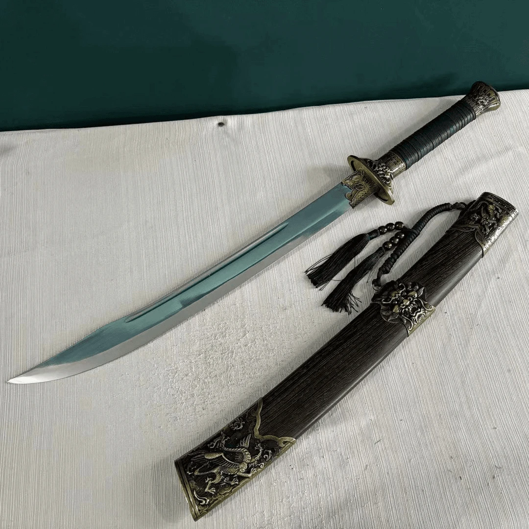 牛尾刀-镜面龙虎大刀-鸡翅木刀鞘龙骨锻打收藏刀剑未开刃