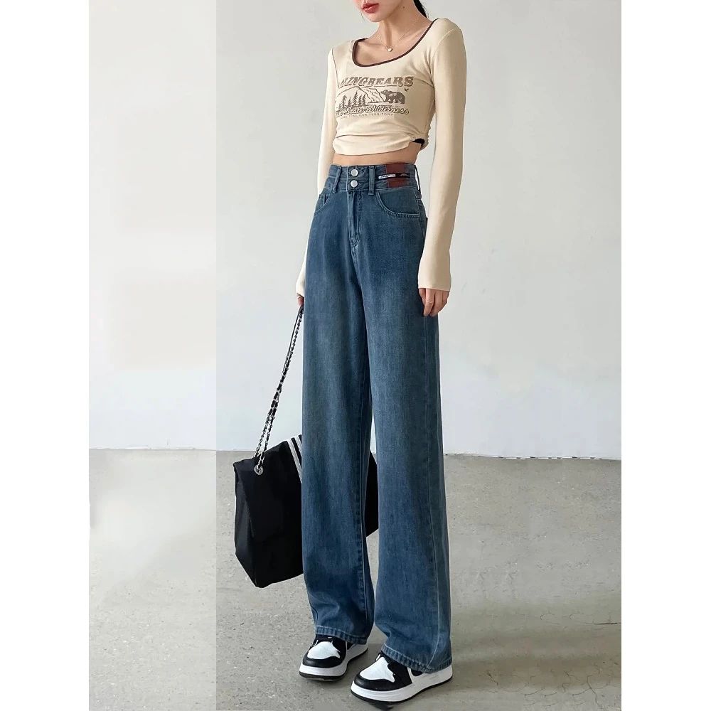 2025年春夏薄款高腰窄版阔腿裤潮宽松拖地裤百搭显瘦垂感牛仔裤女