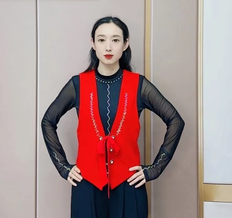 欢舞阁摩登舞蹈马甲国际舞交际舞吉特巴女士成人表演舞服MJ0644