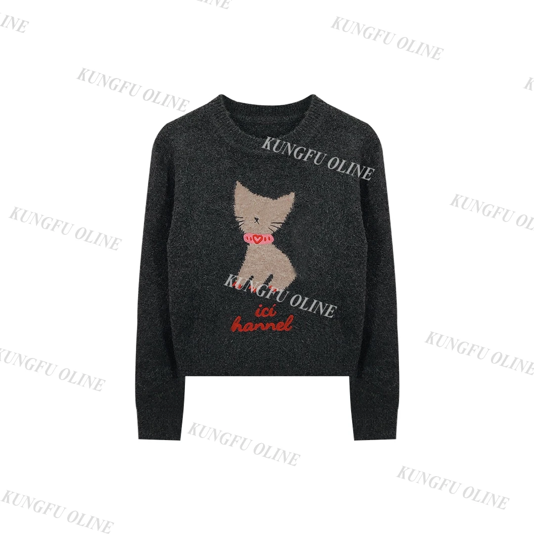 铃铛小猫咪设计毛衣提花针织衫女高级感软糯上衣MY6749