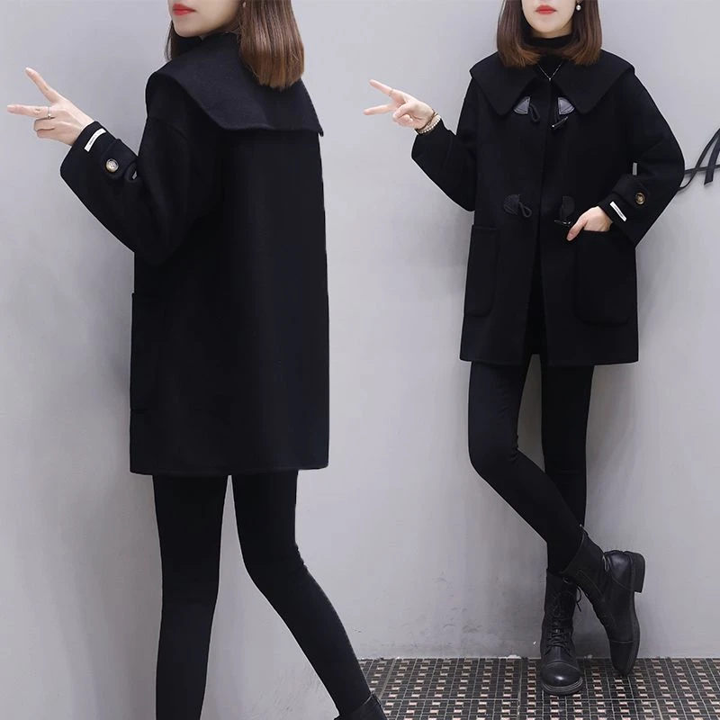 秋冬双面羊绒大衣女士2024新款宽松显瘦小个子时尚牛角扣毛呢外套