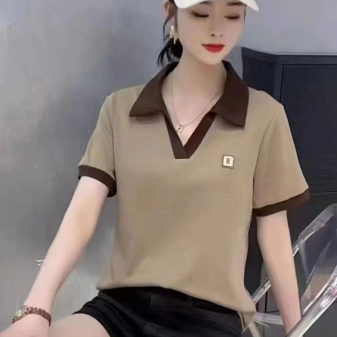 polo衫新款翻领春夏款洋气显瘦套头减龄百搭上衣短袖