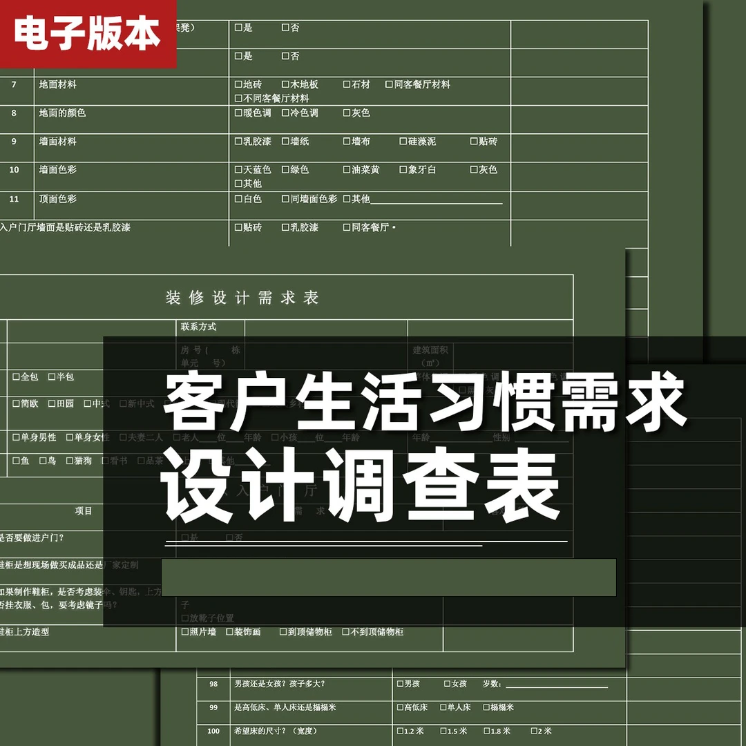 J【N065】室内设计师谈单客户需求调查表格 及谈单课程