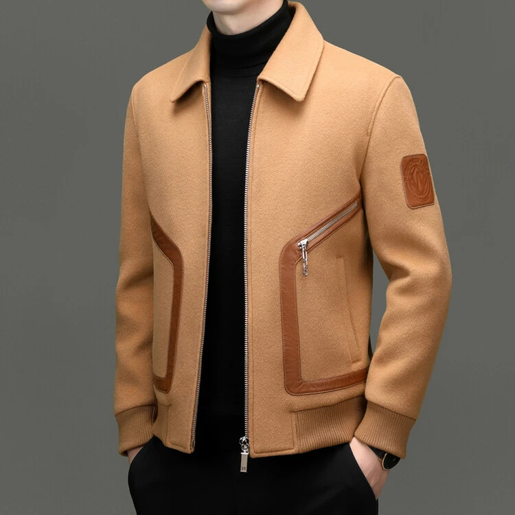 高定设计款羊毛大衣男士短款休闲羽绒内胆商务翻领秋冬时尚