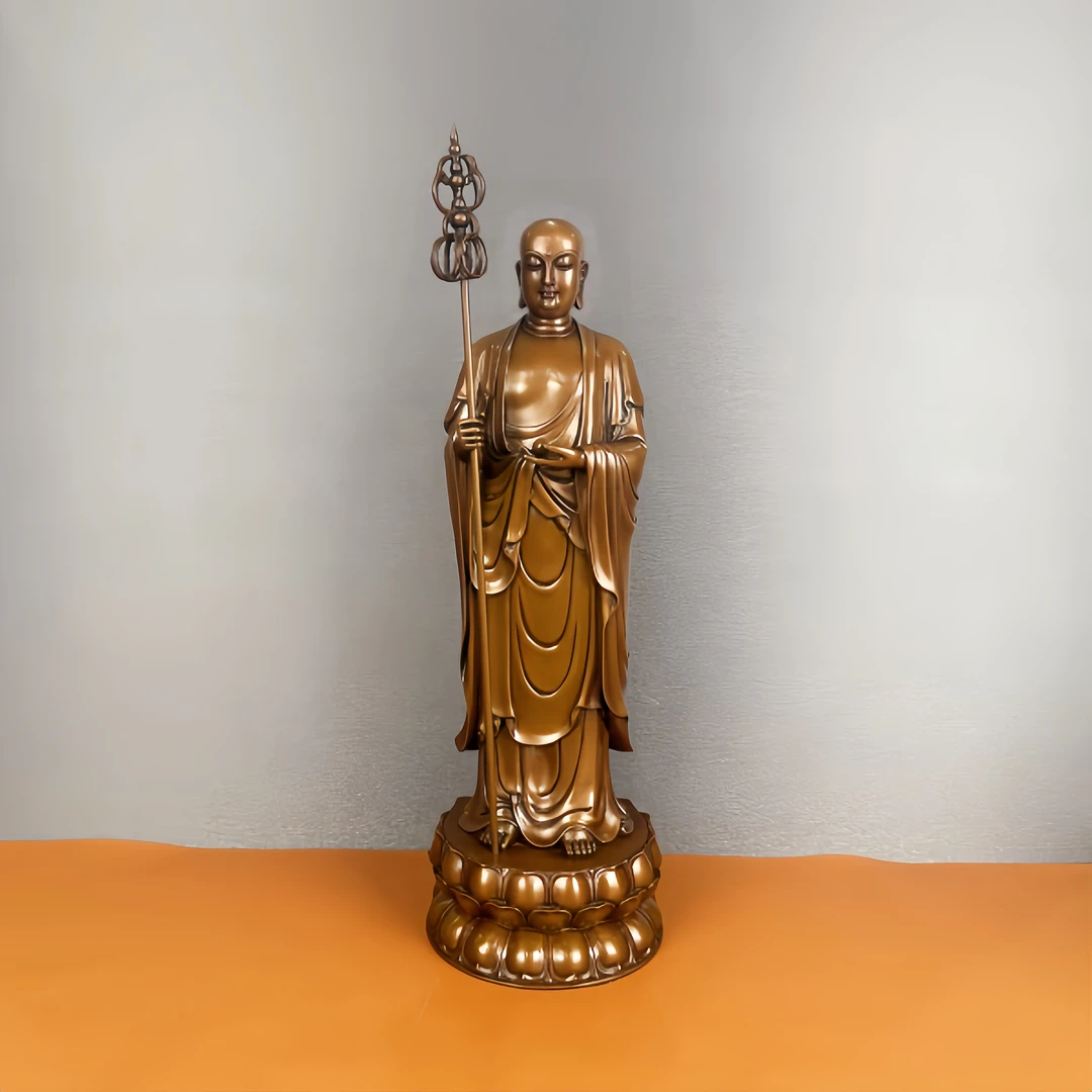 古品轩【站地藏】地藏摆件纯铜家居装饰品客厅会所办公室铜工艺品