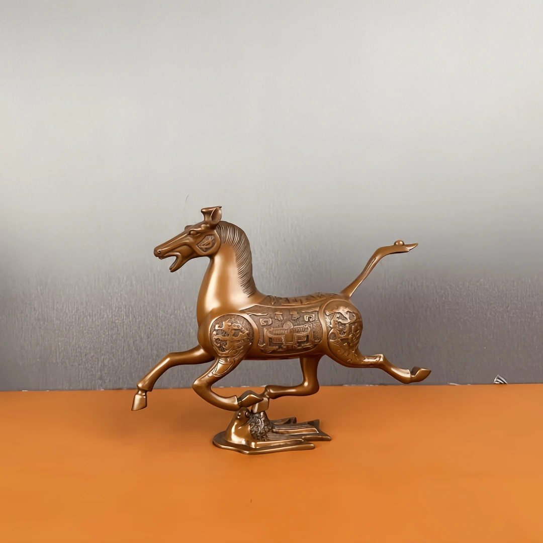 古品轩【马踏飞燕】纯铜含底座家居办公室装饰品开业送人铜马摆件