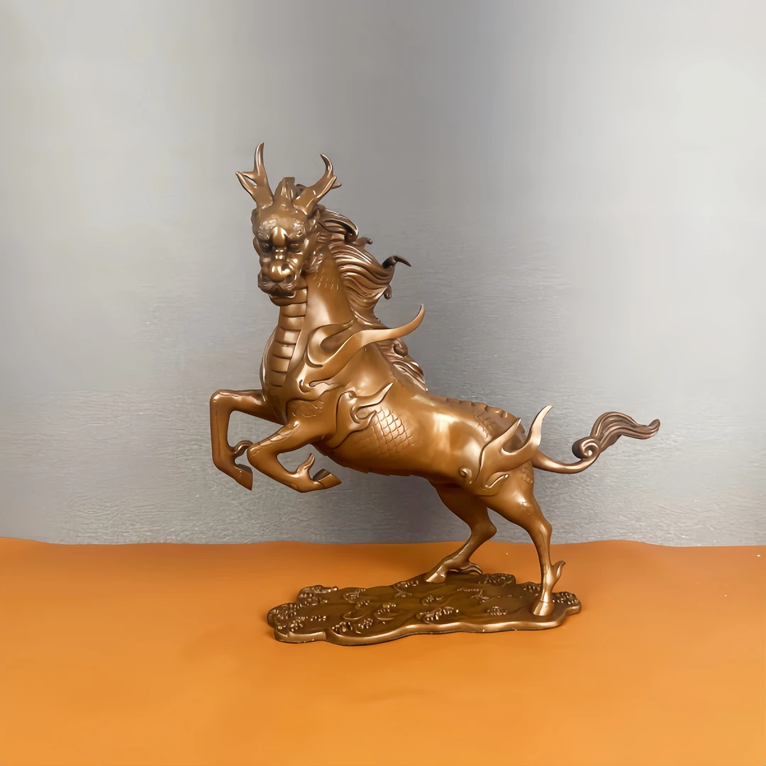 古品轩【水麒麟】纯铜麒麟摆件装饰酒柜玄关开业摆设礼品
