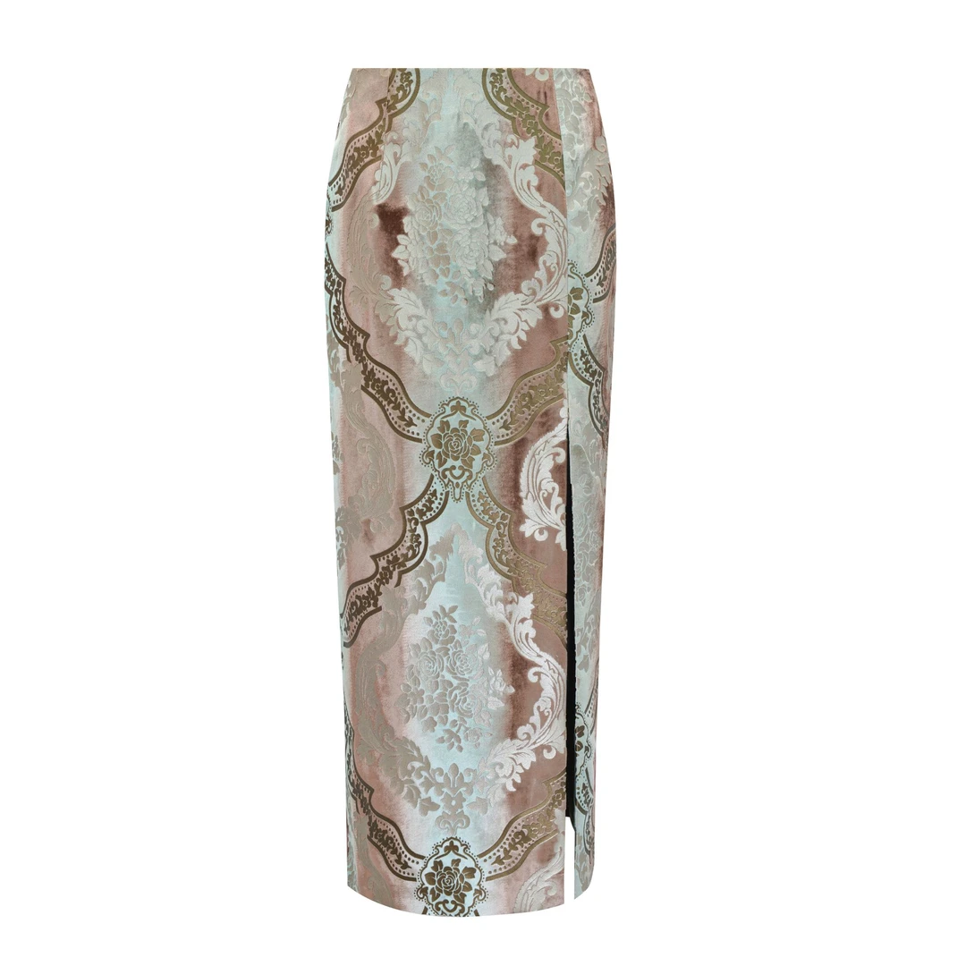 Messential Q278绘壁手绘丝绒半裙