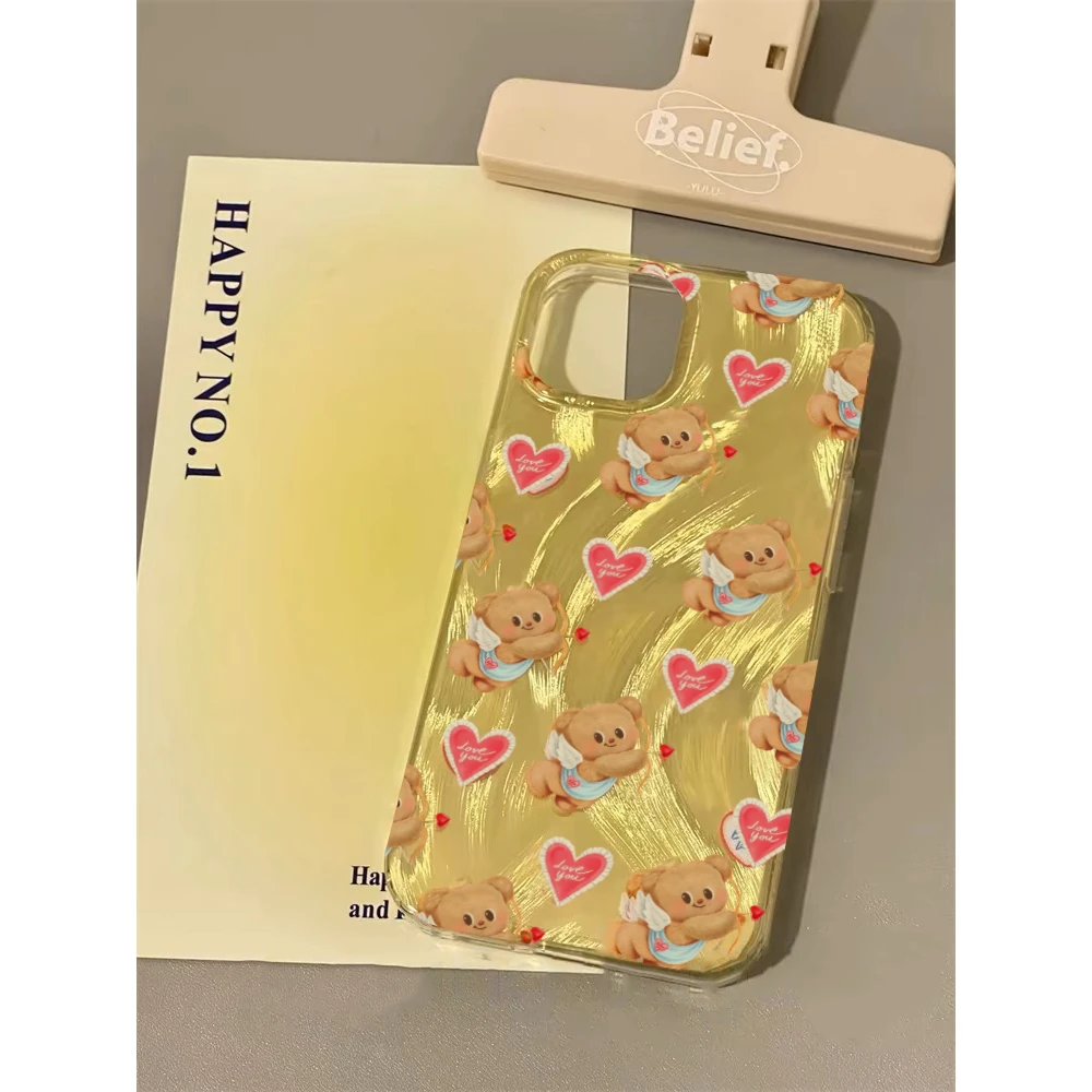 天使黄油小熊羽纱壳适用苹果15手机壳iPhone13/14promax新款12/11
