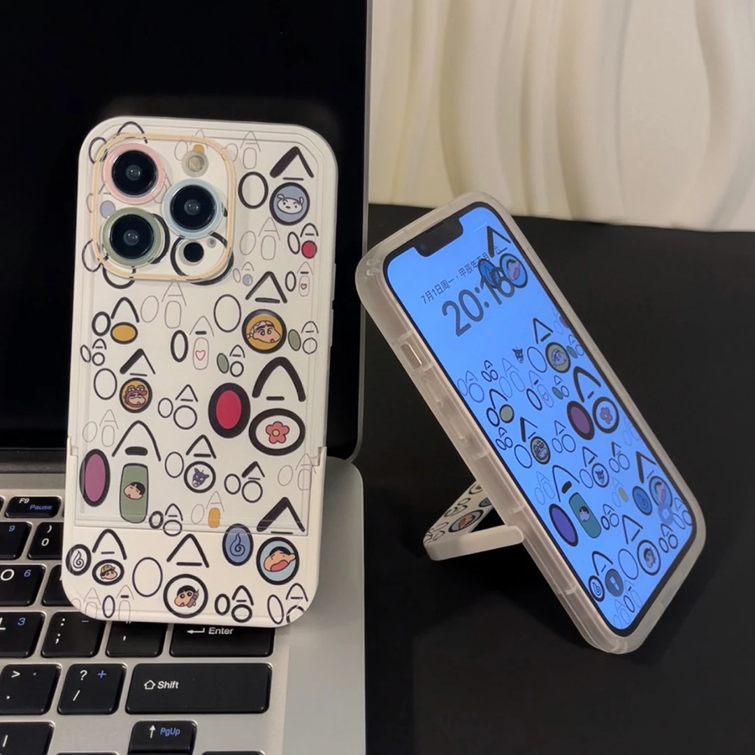 夕与空彩色哈哈小新侣翻盖支架适用苹果15手机壳华为vivo小米oppo