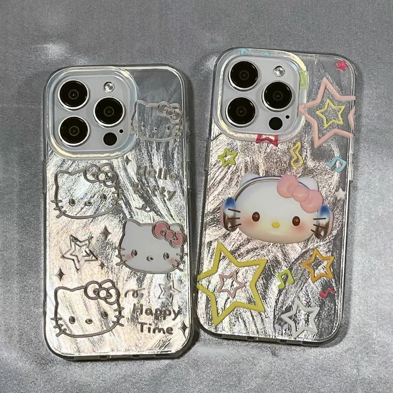 金属感凯蒂猫羽纱壳适用苹果15手机壳iPhone13/14promax新款12/11