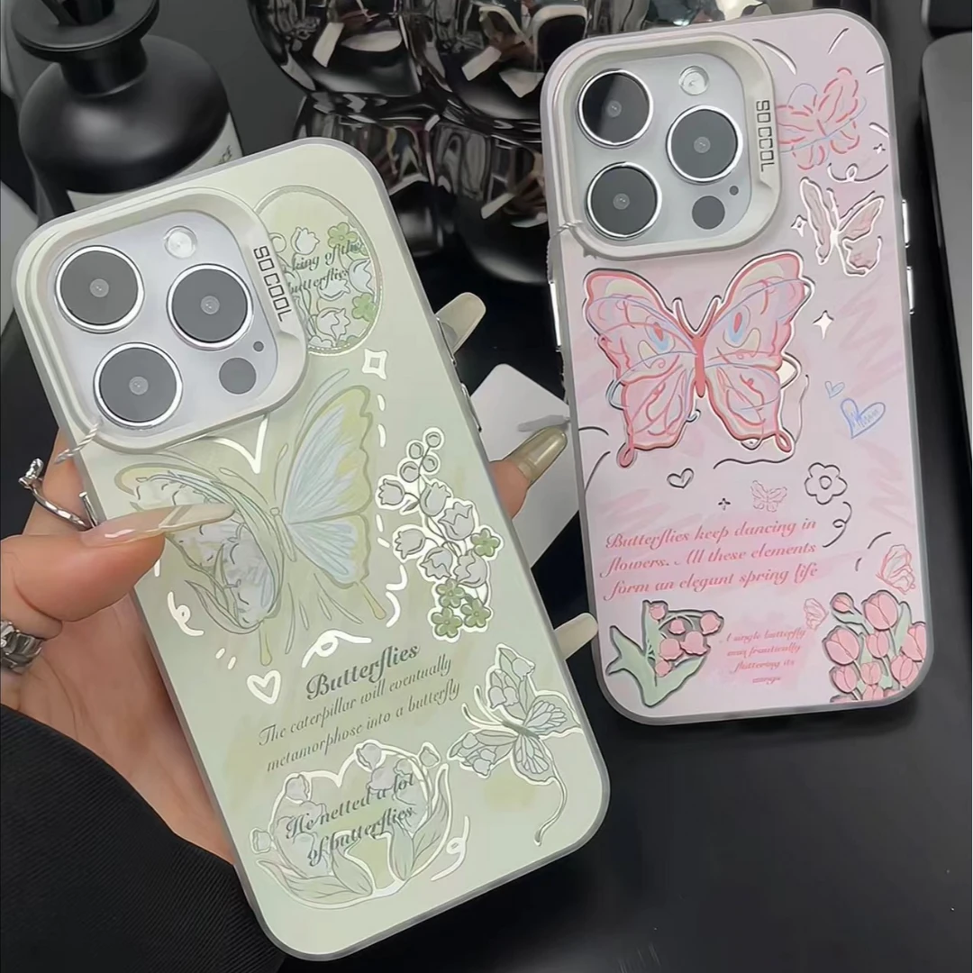 春日粉绿铃兰花蝴蝶元气壳适用iPhone13手机壳苹果华为小米oppo软
