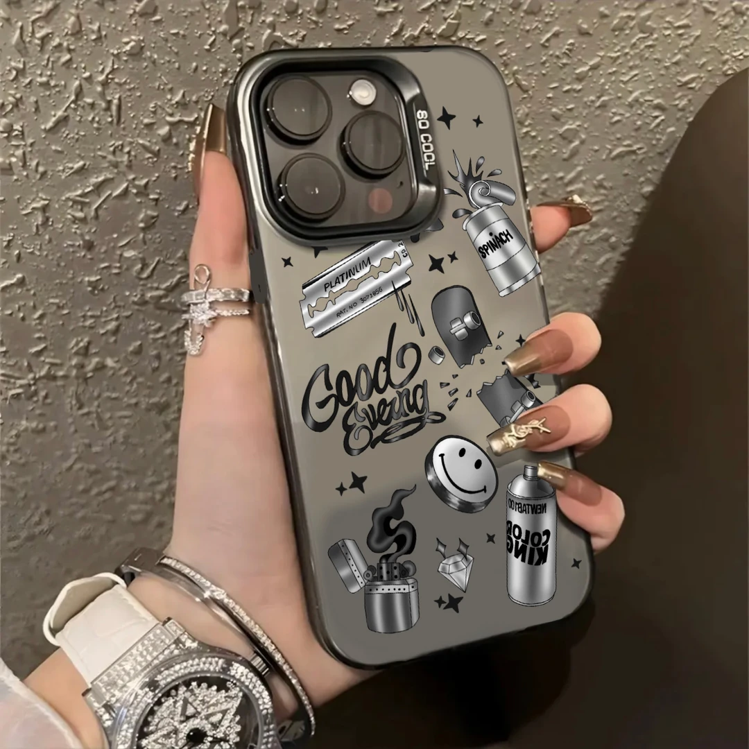 潮牌灰色涂鸦适用苹果15手机壳iPhone13/14promax新款12全包11软
