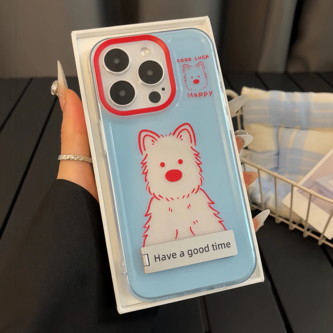 夕与空Happy狗狗支架太空壳适用苹果15手机壳华为vivo小米oppo软x