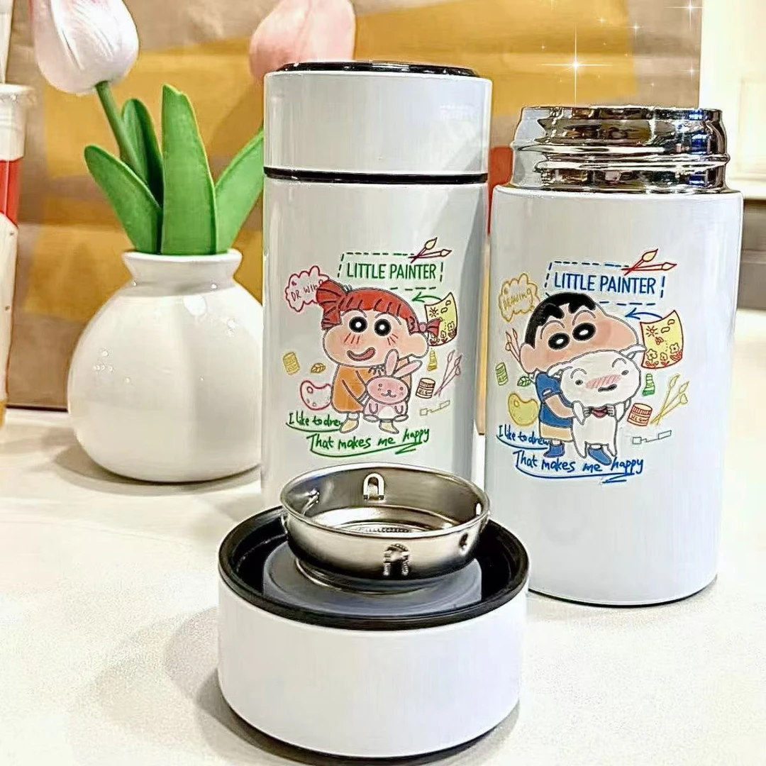 便携蜡笔小新水杯智能保温杯可爱卡通304不锈钢ins高颜值杯子学生