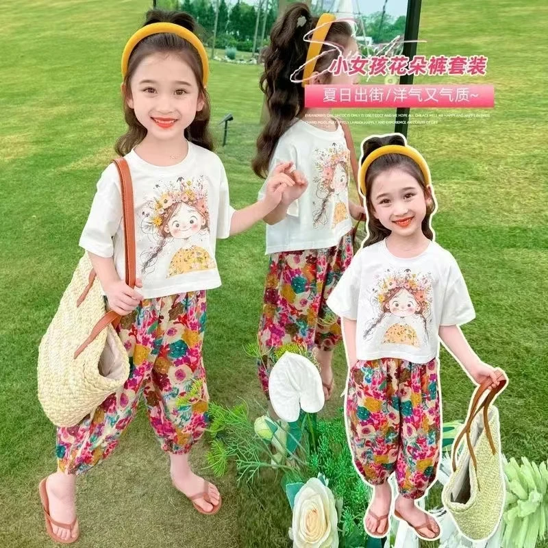 女童2024出街夏装新款短袖洋气儿童时髦套装宝宝防蚊裤夏季两件套