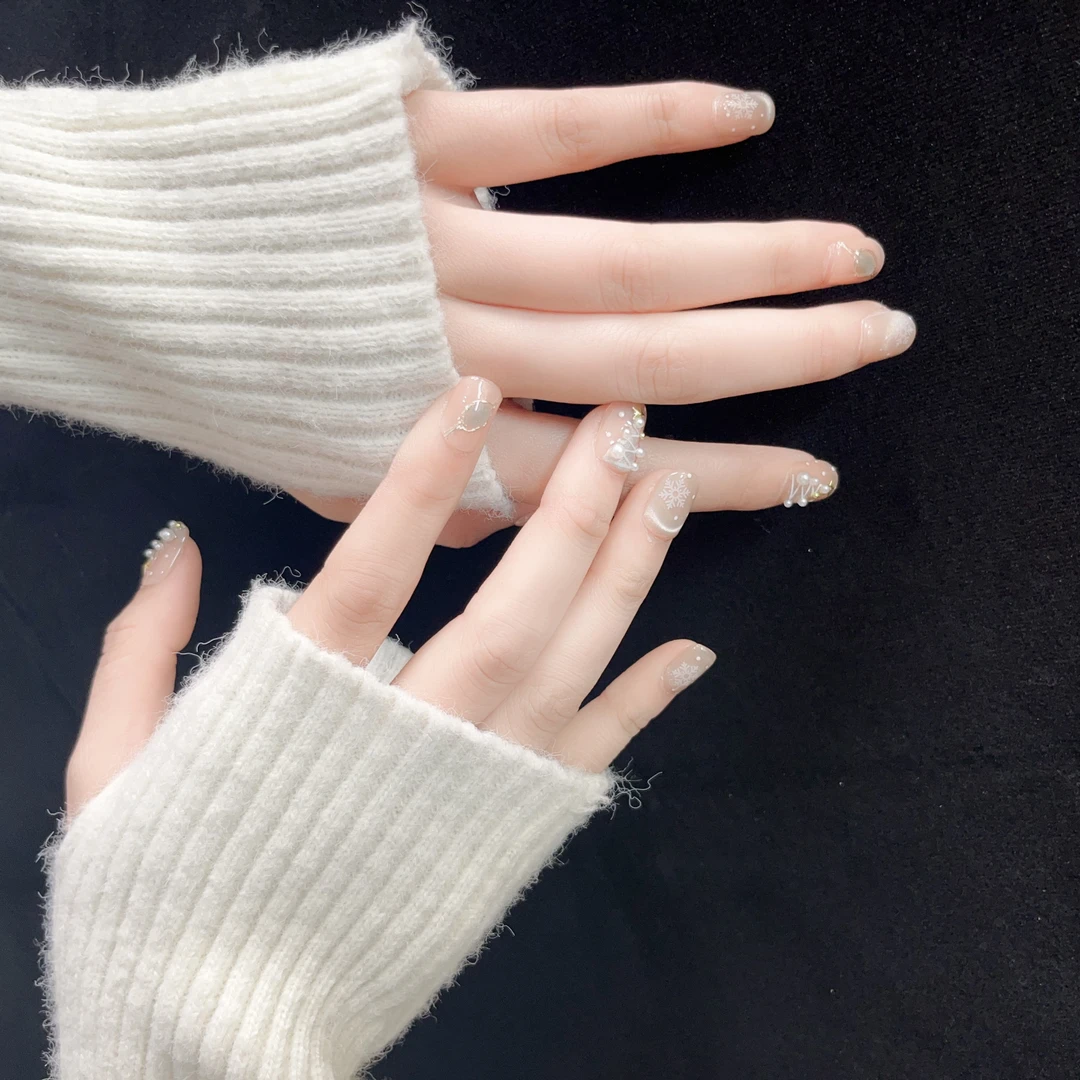 【落雪纷飞】纯手工渐变穿戴式美甲冰透梯形气质穿戴甲