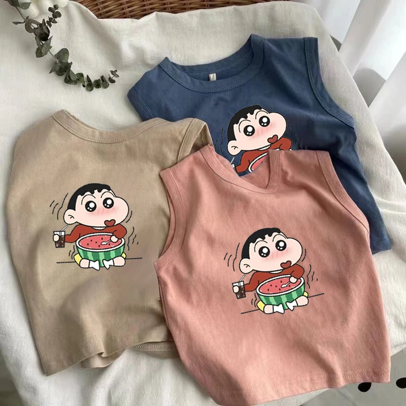 儿童无袖t恤夏季男女童纯棉小背心男童宝宝可爱卡通印花韩版上衣T