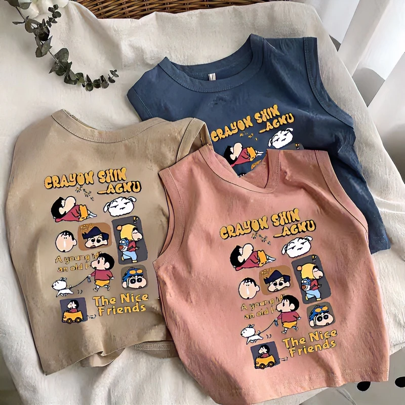 儿童无袖t恤夏季男女童纯棉小背心男童宝宝可爱卡通印花韩版上衣T