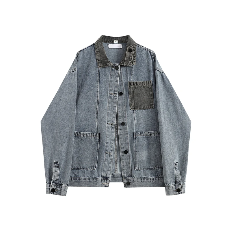 港味复古拼色牛仔外套女2024春季新款爆款设计感翻领夹克长袖上衣