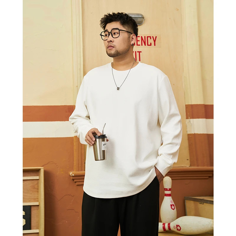 【肌理编织】森老板大码男装秋季纯色卫衣宽松长袖打底衫百搭胖子