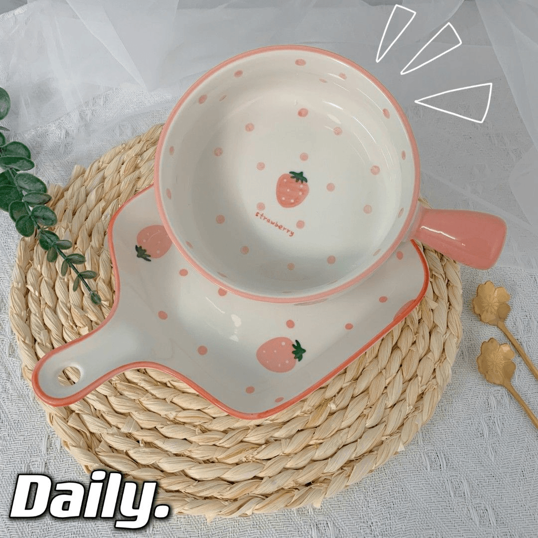 餐具套装陶瓷碗家用碗套装卡通沙拉碗网红可爱手柄碗勺餐具组合