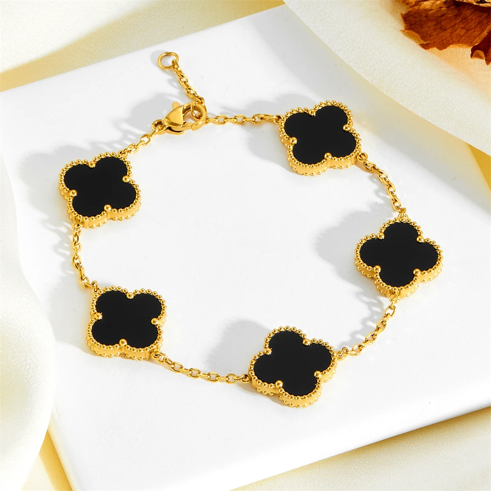 钛钢手链 新款时尚五花黑色手链不掉色高级感小众百搭气质双面ins