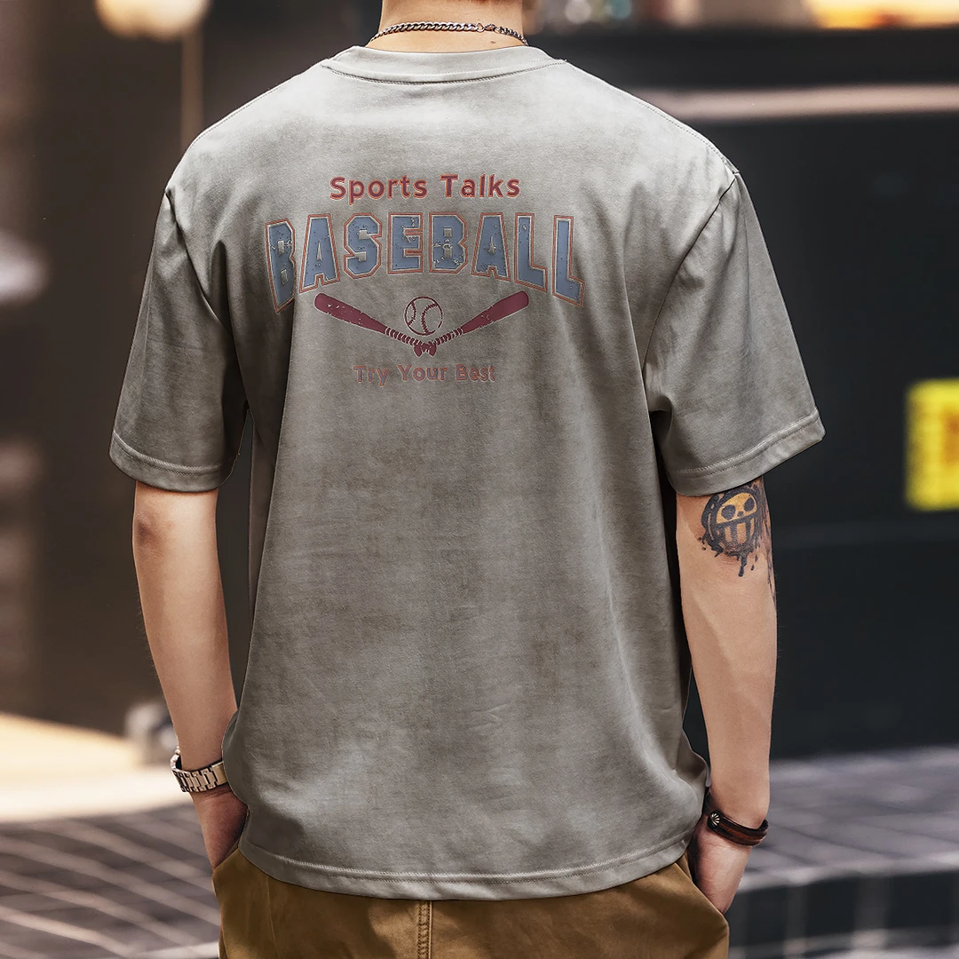 格蓝鹿美式大码复古短袖t恤男夏季宽松潮牌云染凉感休闲上衣男装