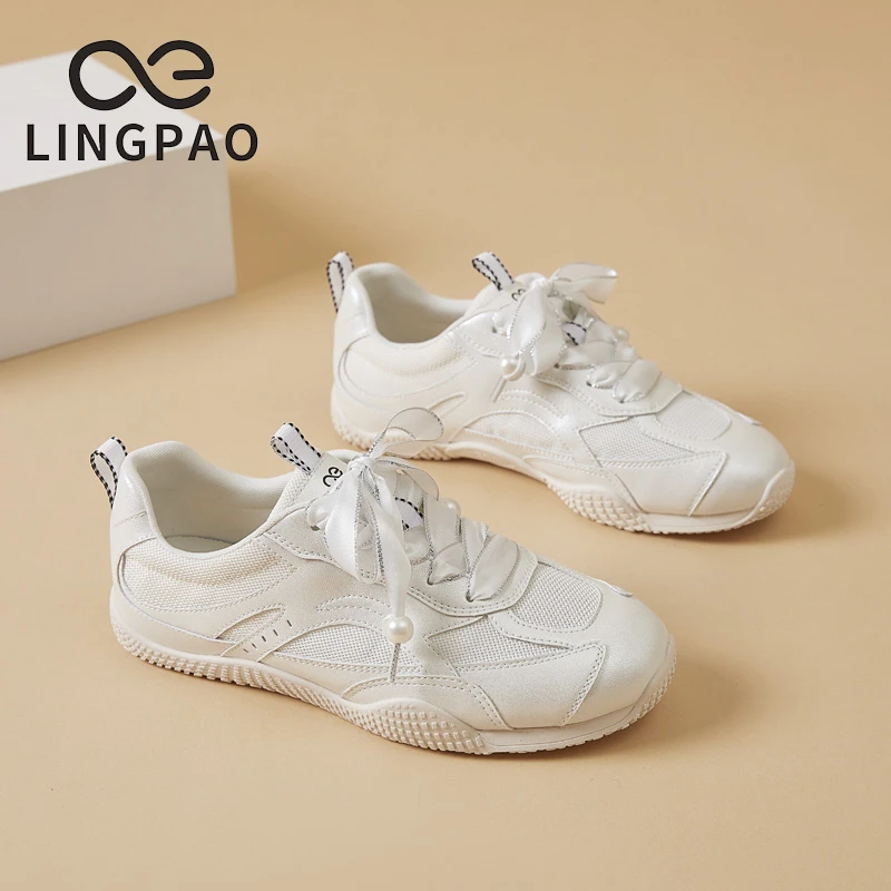 领跑真皮轻潮德训休闲女鞋25春新款时尚百搭透气软底厚底L223